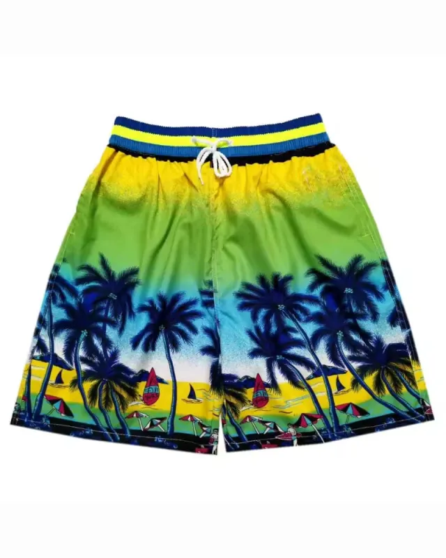 Big & Tall Men's Hawaii. Summer Yellow Gradient Green Coconut Tree Beach Pants sold by Biggmans