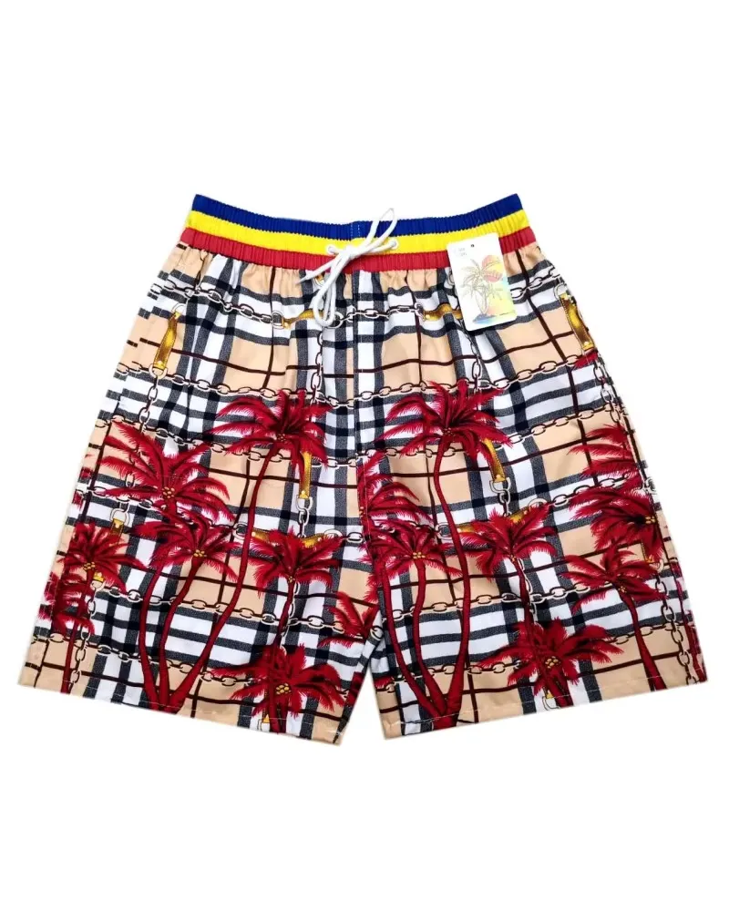 Big & Tall Men's Hawaii. Summer Multi-layer Style Grid Color Gradient Coconut Tree. Seaside Beach Pants sold by Biggmans