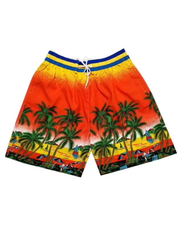 Big & Tall Men's Hawaii. Summer Layer Color Matching Gradient Dusk Coconut Trees. Seaside Beach Pants sold by Biggmans