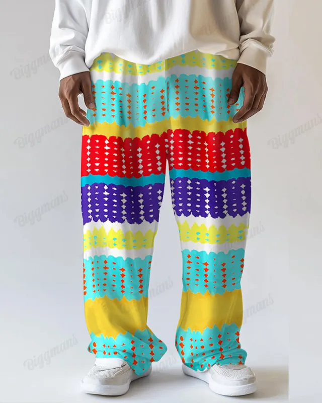 Abstract Geometric Print Men's Loose Plus Size Straight Pants sold by Biggmans