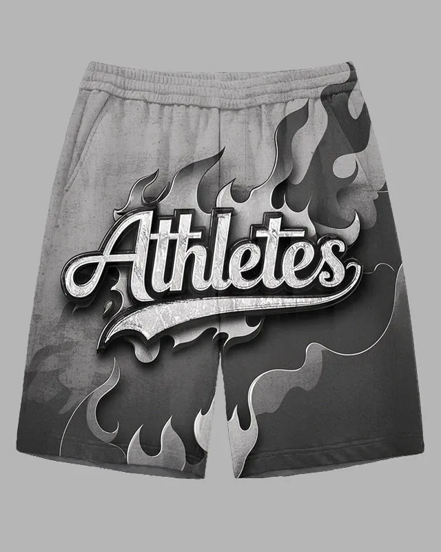 Men's Hip Hop Fashion Athletes Letter Gray Fire Printed Daily Casual Big and Tall Shorts sold by Biggmans