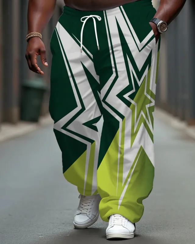 Men's Casual Stars Splicing Color Block Style Big and Tall Pants with Pockets & Drawstring sold by Biggmans