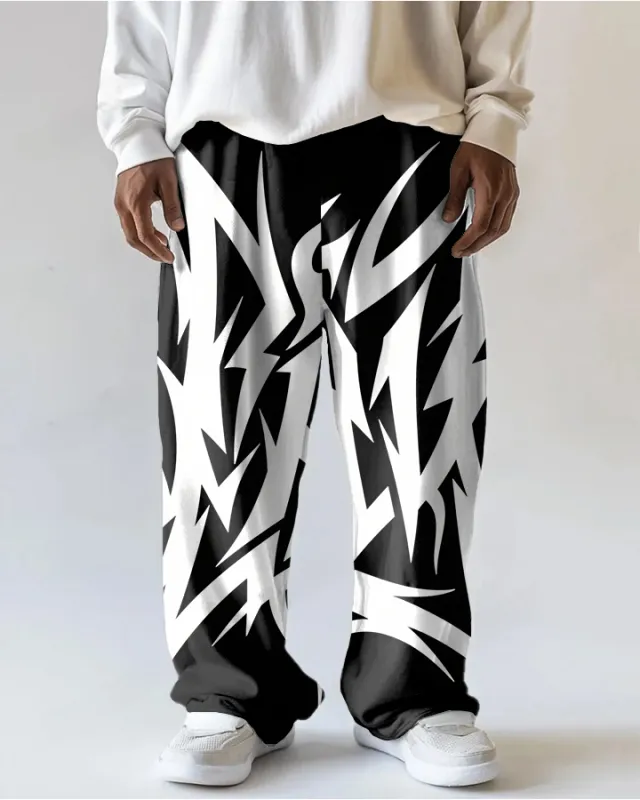 Big Men's Street Style Bold Lightning Printed Loose Casual Pocket Pants sold by Biggmans