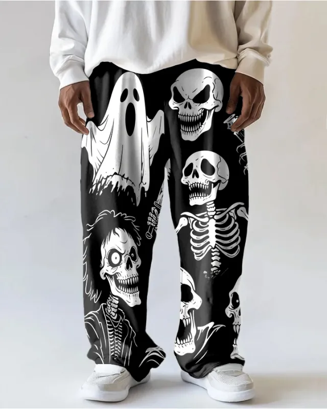 Big Men's Street Style Funny Ghost Skull Printed Daily Casual Pocket Pants sold by Biggmans
