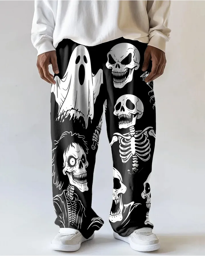 Big Men's Street Style Funny Ghost Skull Printed Daily Casual Pocket Pants sold by Biggmans