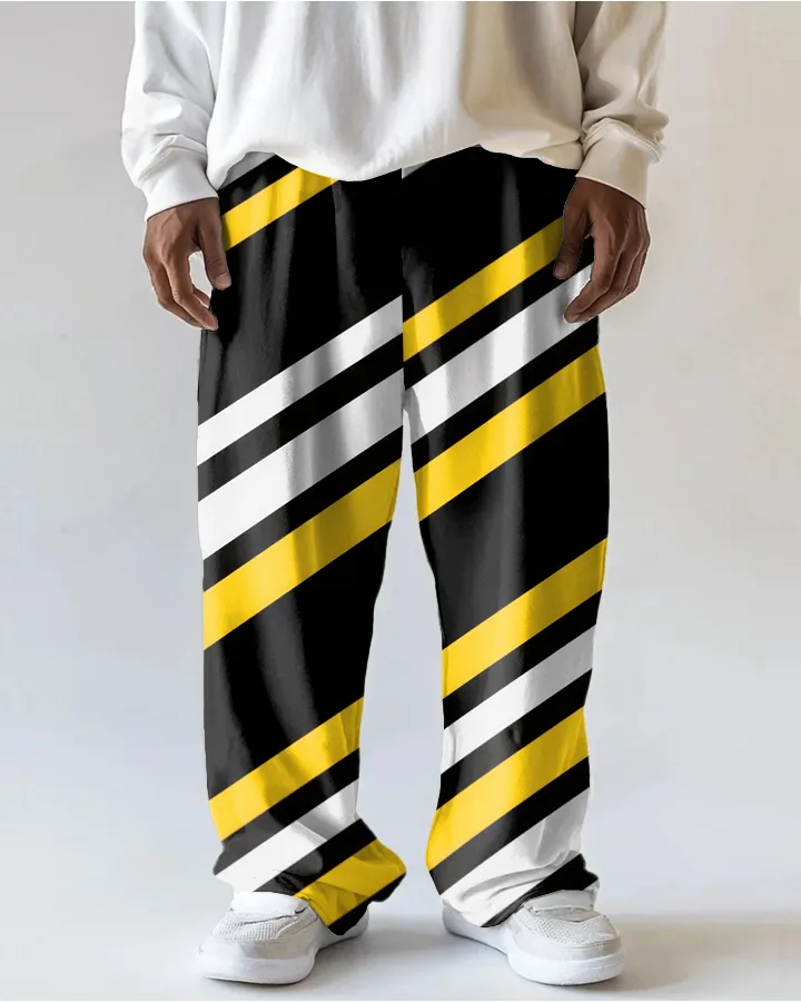 Big Men's Versatile Simple Fashion Stripe Printed Loose Casual Pants with Pocket sold by Biggmans