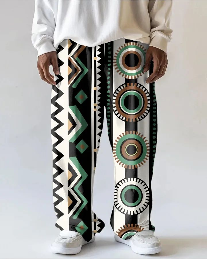Big Men's Retro Tribal Style Geometric Pattern Printed Versatile Pocket Pants sold by Biggmans
