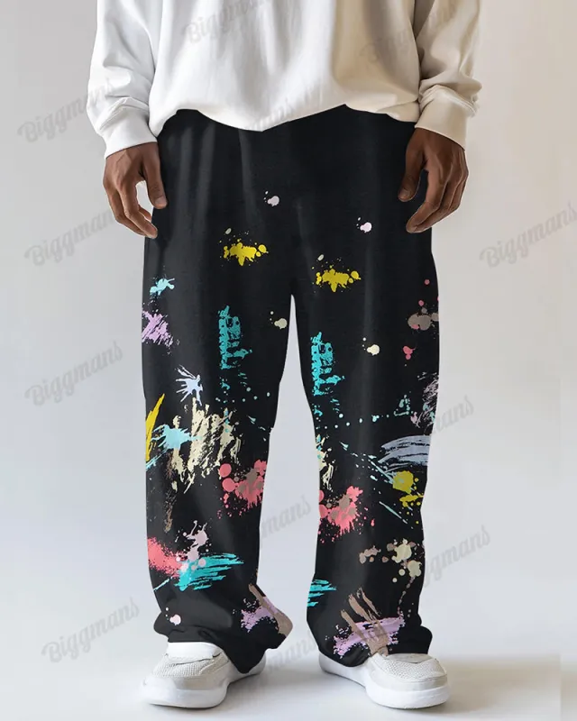 Fashion Ink Printing Men's Loose Plus Size Autumn And Winter Straight Long Sweat Pants sold by Biggmans