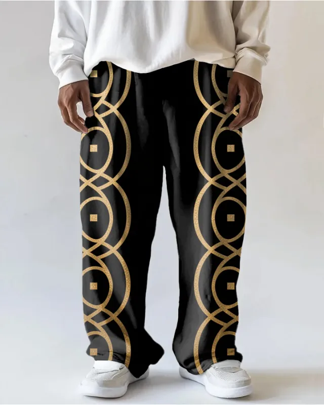 Big Men's Vintage Simple Geometric Printed Loose Casual Pants with Pocket sold by Biggmans