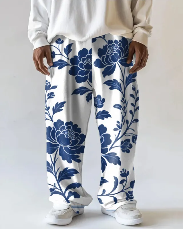 Big and Tall Men's Versatile Retro Flower Printed Daily Casual Pocket Pants sold by Biggmans