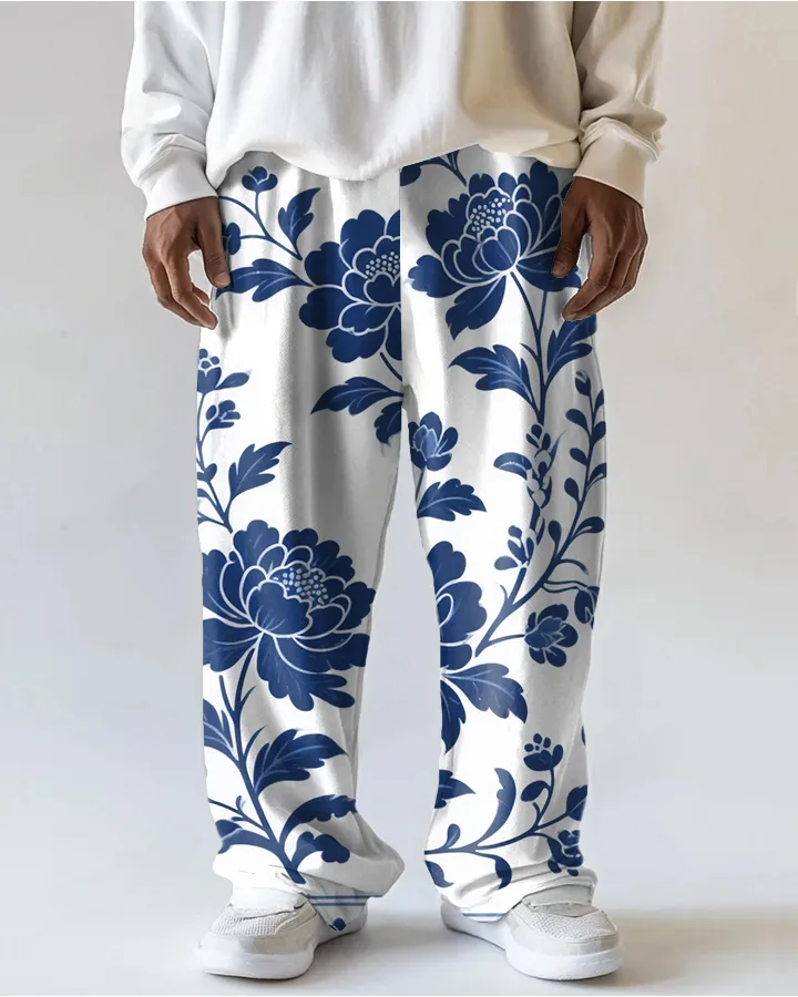 Big and Tall Men's Versatile Retro Flower Printed Daily Casual Pocket Pants sold by Biggmans