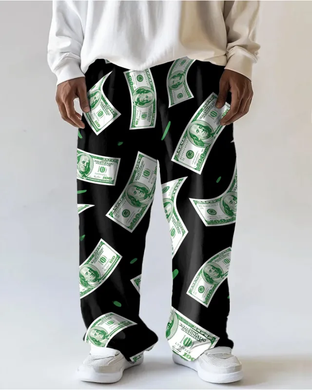 Big Men's Street Fashion Dollar Cash Printed Versatile Daily Casual Pocket Pants sold by Biggmans