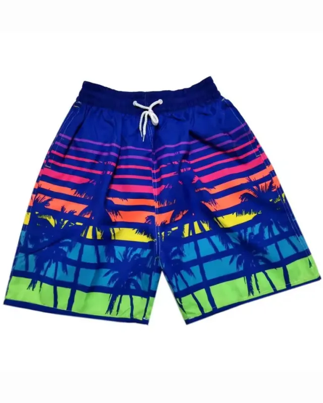 Big & Tall Men's Hawaii. Striped Violet Layered Gradient Coconut Tree Seaside Beach Pants sold by Biggmans