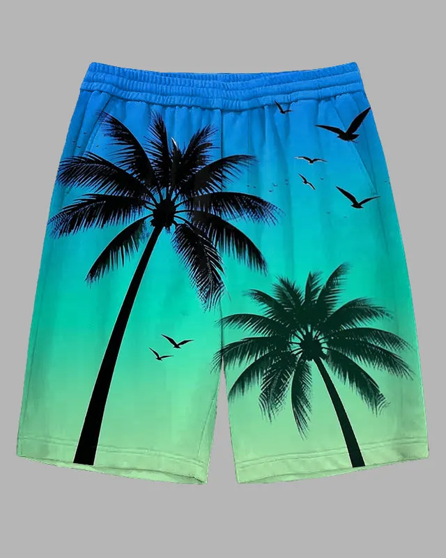 Men's Big Size Casual Gradient Hawaiian Fashion Coconut Tree Printed Outdoor Shorts sold by Biggmans
