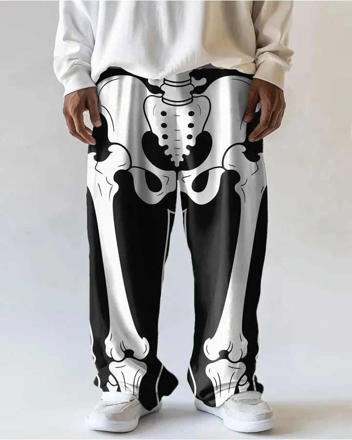 Big Men's Street Style Homor Lower Limb Skeleton Printed Versatile Pocket Pants sold by Biggmans