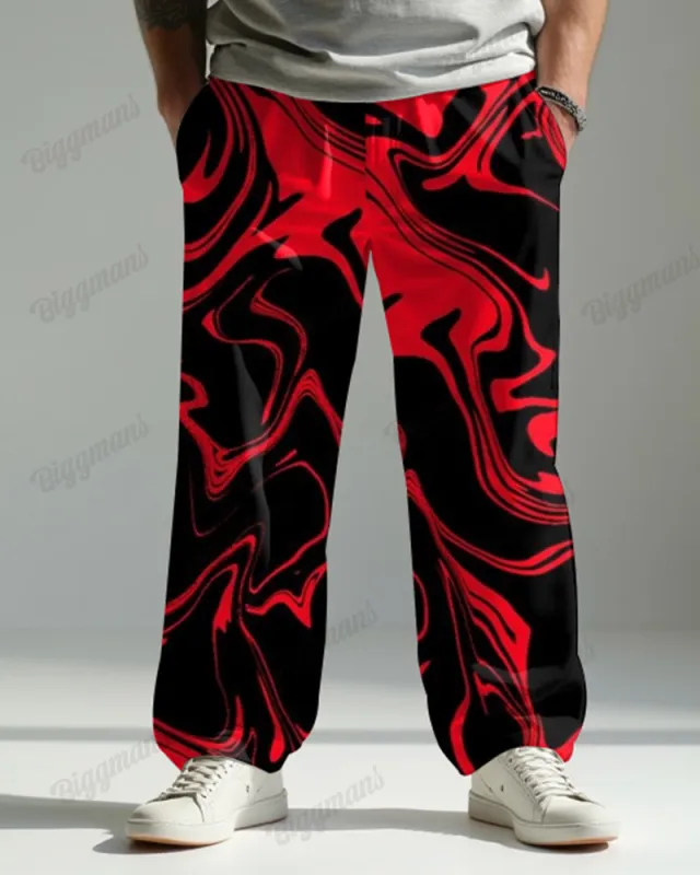Red Quicksand Print Men's Loose-fit Plus Size Autumn And Winter Straight Long Trousers sold by Biggmans