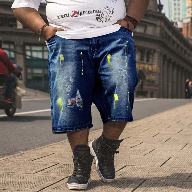 Men's Hole Feature Fashion Trendy Ink Splach Street Shooting Jeans sold by Biggmans