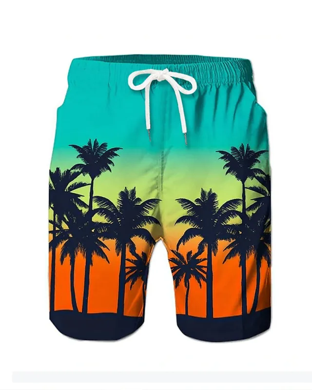 Beach Quick-drying Fabric Gradient Coconut Tree Swimming Trunks Men's Plus Size sold by Biggmans