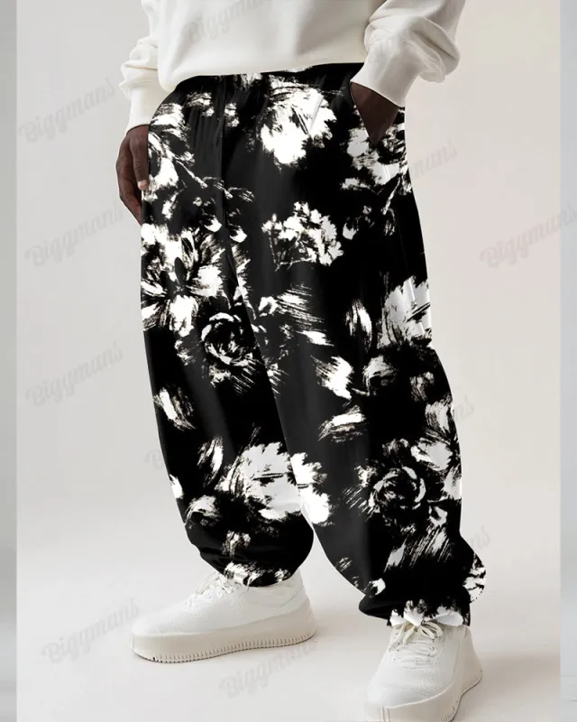 Art Brush Hand-painted Flower Guy's Loose Big & Tall Straight Long Sweatpants sold by Biggmans