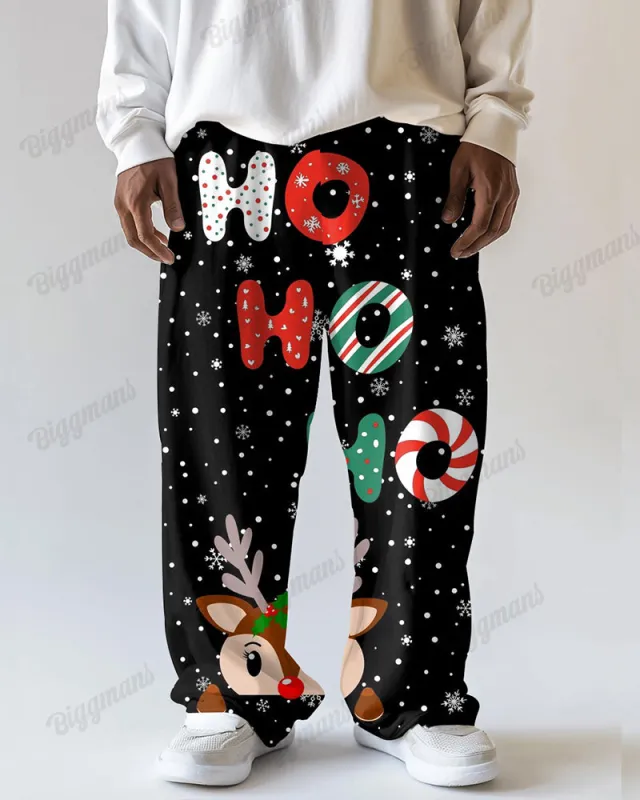 Christmas Snow Loose Deer Print Men's Loose Big & Tall Autumn And Winter Straight Long Sweat Pants sold by Biggmans