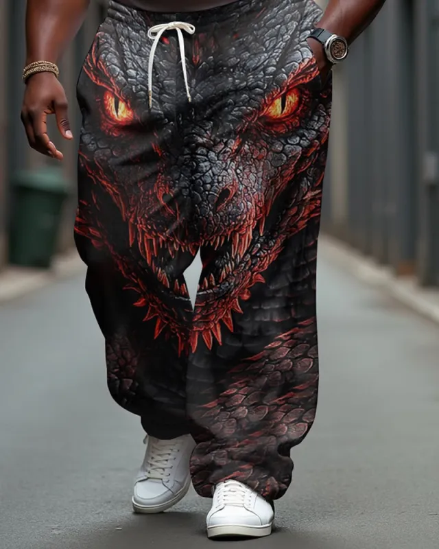 Men's Casual Cotton Dragon Print Loose Elastic Waist Sports Jogging Pants sold by Biggmans