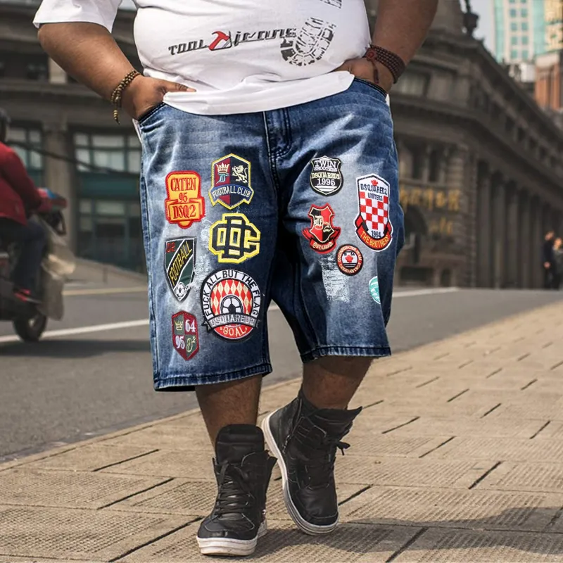 Men's Big & Tall Hole Feature Fashion Trendy Badge Print Jeans sold by Biggmans