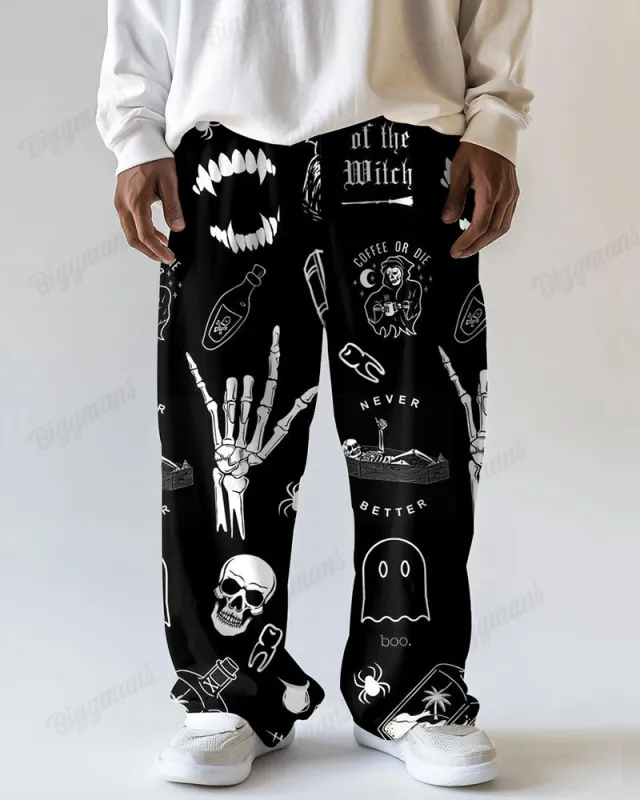 Hand Bone Pattern Printed Men's Loose Big and Tall Straight Long Sweat Pants sold by Biggmans