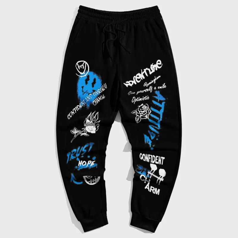 Street Style Smiley Face Graffiti Big Men's Casual Vintage Trousers sold by Biggmans
