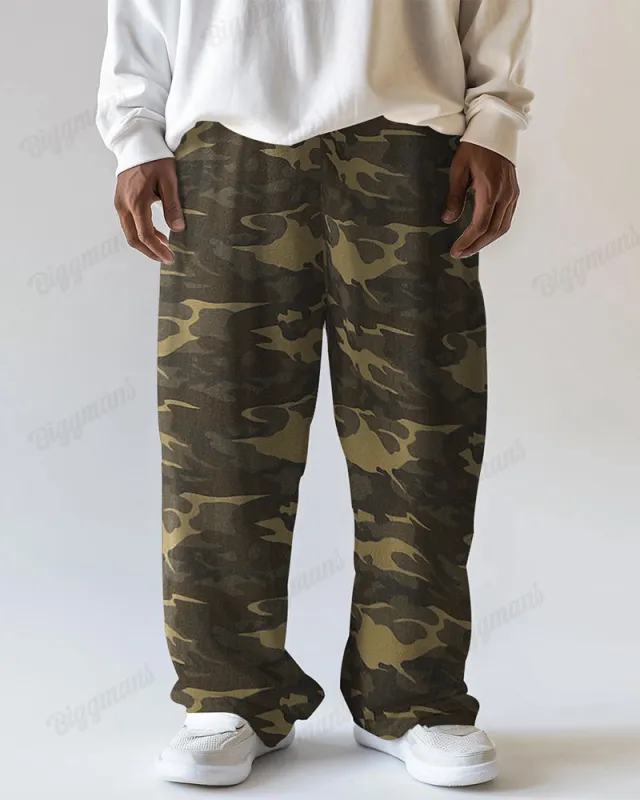Army Green Camouflage Big Men's Loose Straight Pants sold by Biggmans