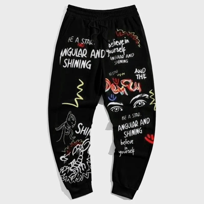 Street Style Big Men's Casual Vintage Letter Print Trousers sold by Biggmans