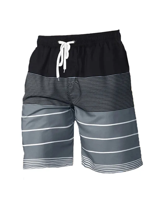 Beach Quick-drying Fabric Black Strips Swimming Trunks Men's Plus Size sold by Biggmans