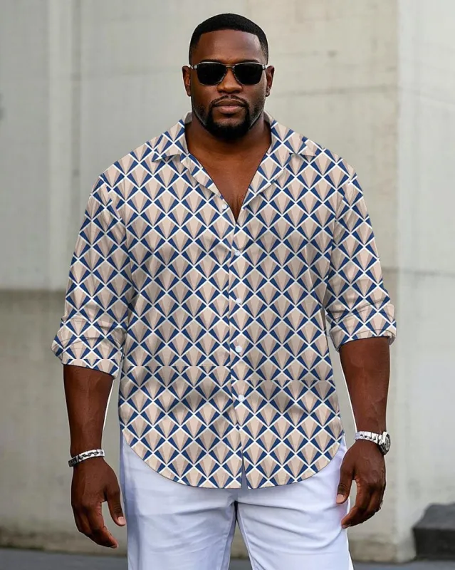 Men's Plus Size Business Geometric Full Print Long Sleeve Shirt made by Biggmans