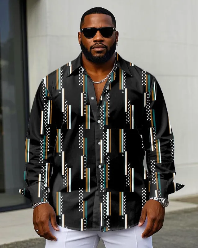 Men's Plus Size Business Geometric Arrangement Print Long Sleeve Shirt sold by Biggmans