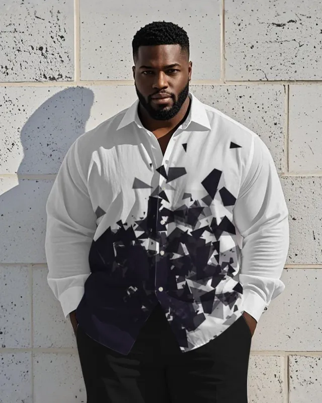 Men's Plus Size Business Geometric Abstract Fragment Print Long Sleeve Shirt sold by Biggmans