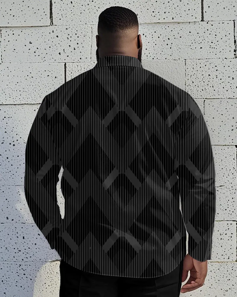 Men's Plus Size Business Black Gray Diamond Geometric Print Long Sleeve Shirt sold by Biggmans product image thumbnail 2