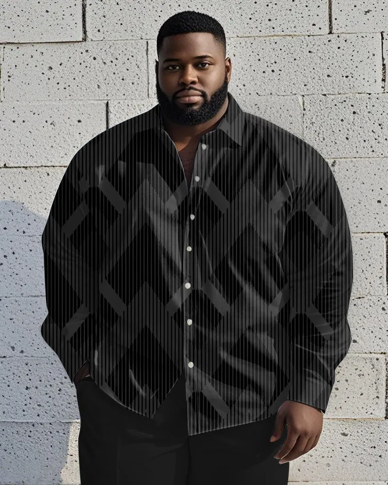 Men's Plus Size Business Black Gray Diamond Geometric Print Long Sleeve Shirt sold by Biggmans