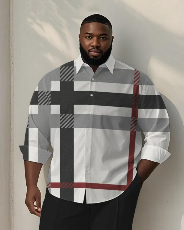 Men's Plus Size Business Gray Classic Check Print Long Sleeve Shirt sold by Biggmans