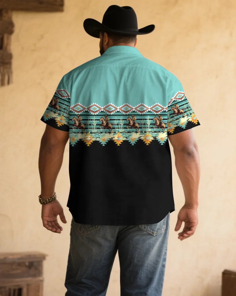 Men's Plus Size Black & Green Western Denim Floral Print Short Sleeve Shirt sold by Biggmans product image thumbnail 2