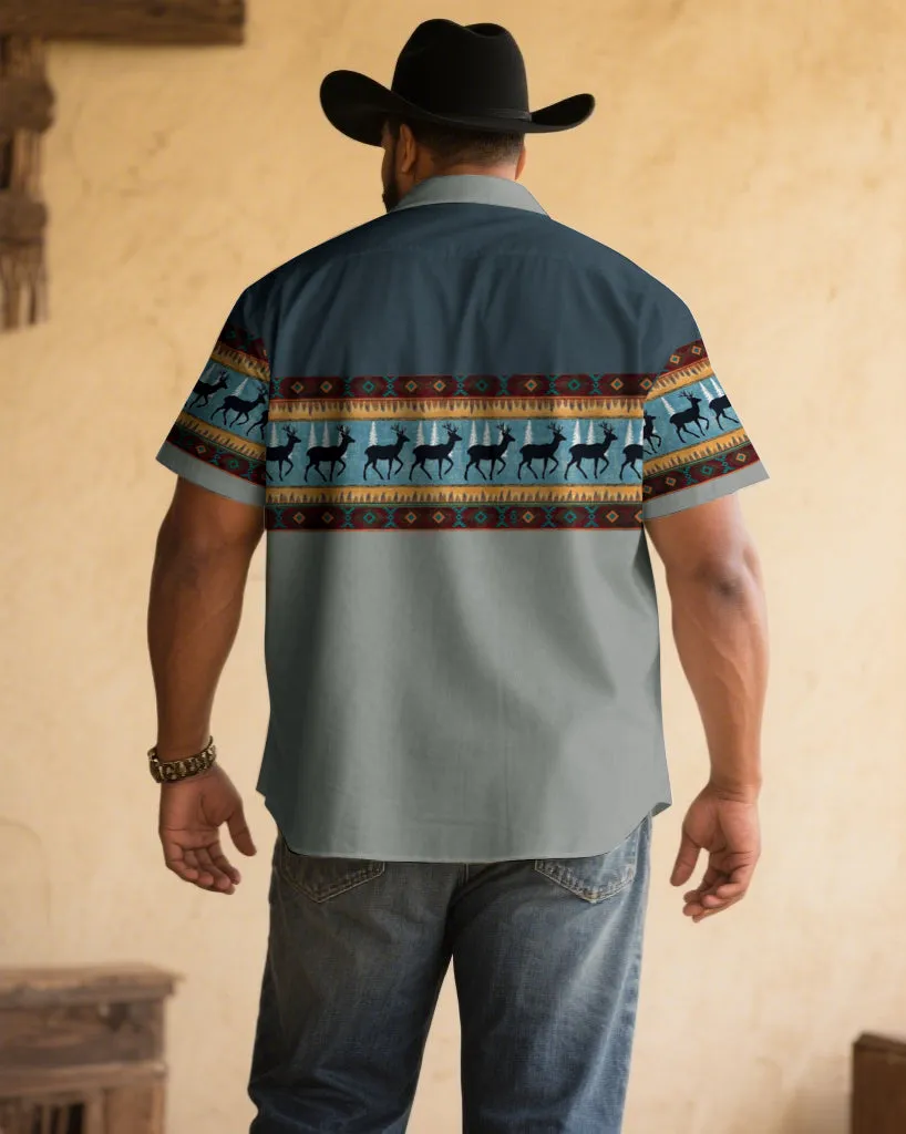 Men's Plus Size Grey & Blue Elk-Print Short Sleeve Shirt sold by Biggmans product image thumbnail 2
