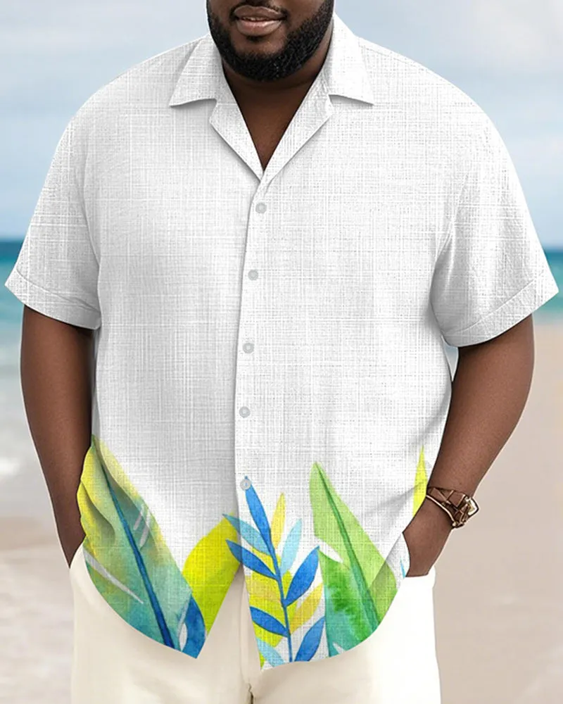Men's Plus Size Hawaiian Leaf Print Short Sleeve Slub Shirt sold by Biggmans