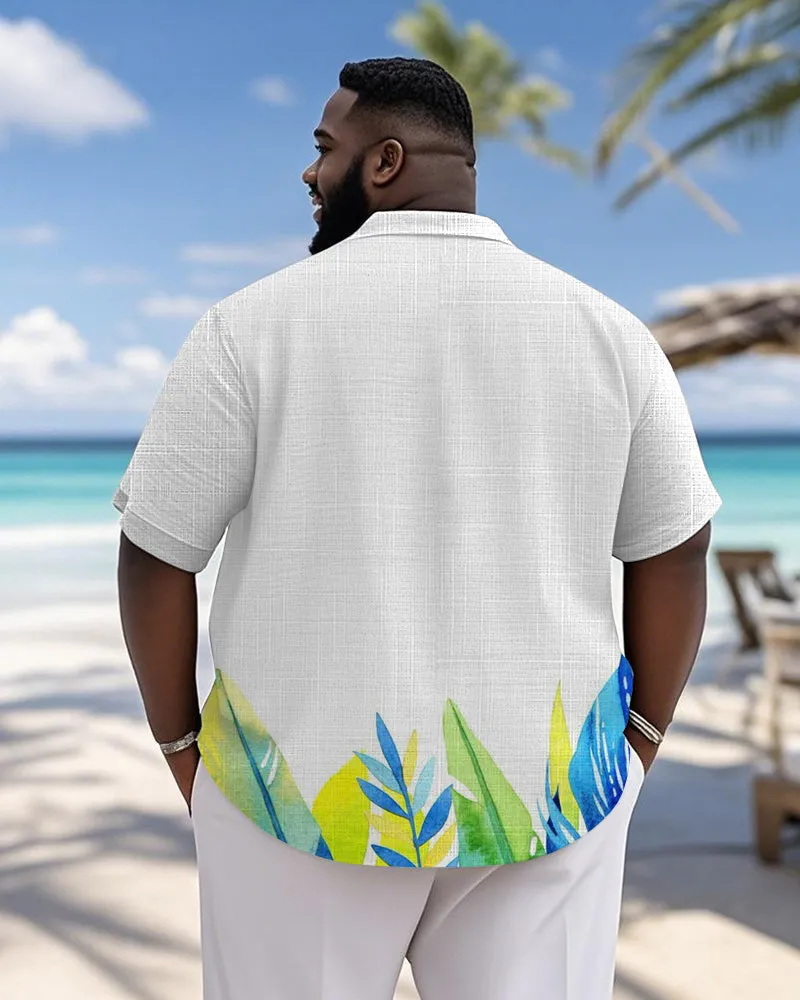 Men's Plus Size Hawaiian Leaf Print Short Sleeve Slub Shirt sold by Biggmans product image thumbnail 2