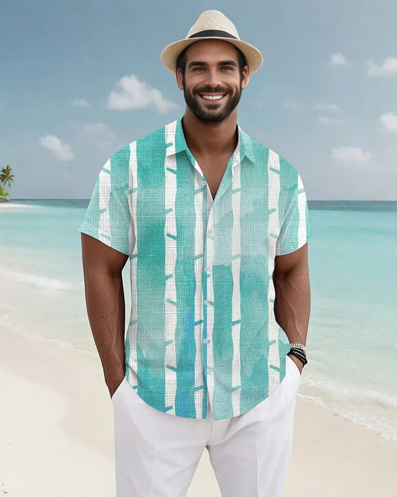 Men's Plus Size Hawaiian Green Slub Print Short-sleeved Slub Shirt sold by Biggmans product image thumbnail 3