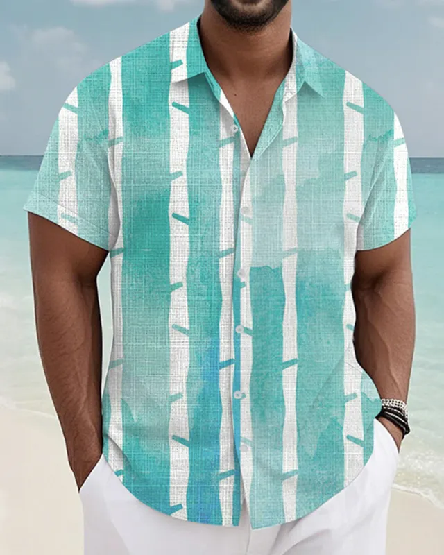 Men's Plus Size Hawaiian Green Slub Print Short-sleeved Slub Shirt sold by Biggmans