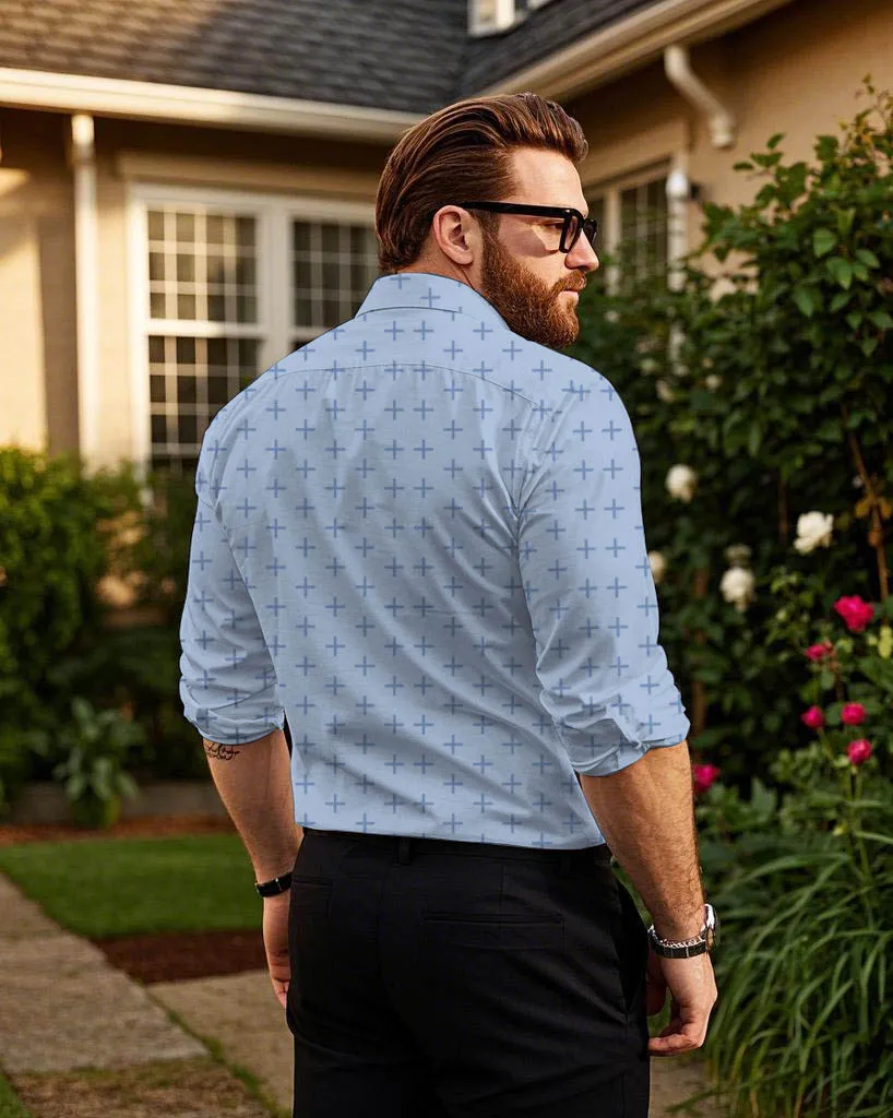 Business Three-dimensional Jacquard Fabric Sky Blue Men's Plus Size Shirt sold by Biggmans product image thumbnail 5