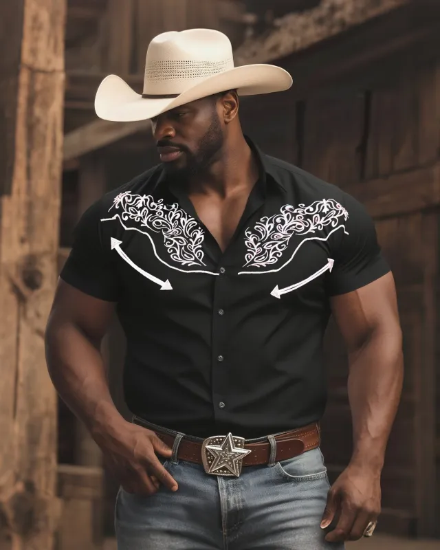 Big & Tall Men's Western Style Daily Casual Textured Dark Short Sleeve Shirt sold by Biggmans
