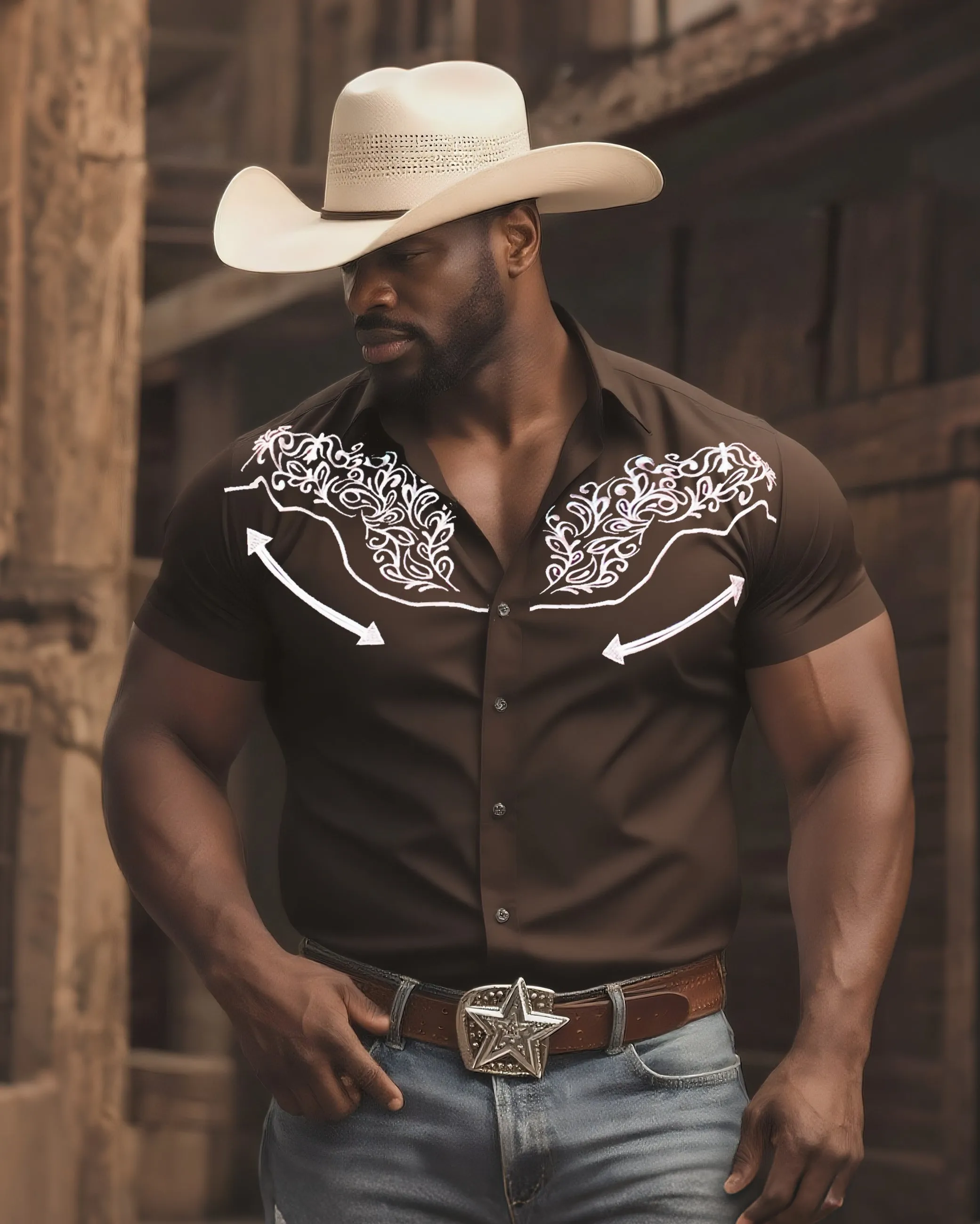 Big & Tall Men's Western Style Daily Casual Textured Dark Short Sleeve Shirt sold by Biggmans product image thumbnail 2