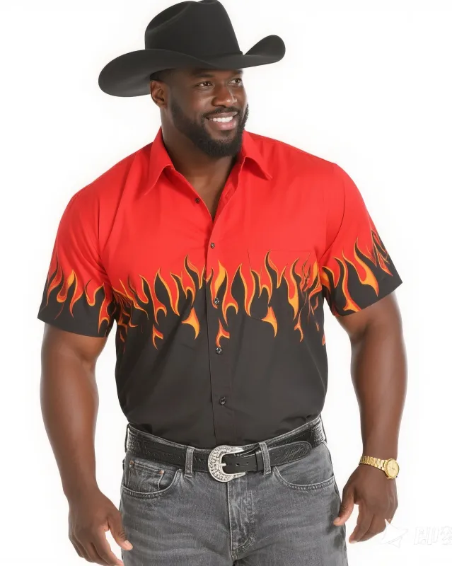 Big & Tall Men's Western Flame Black & Red Short Sleeve Shirt sold by Biggmans