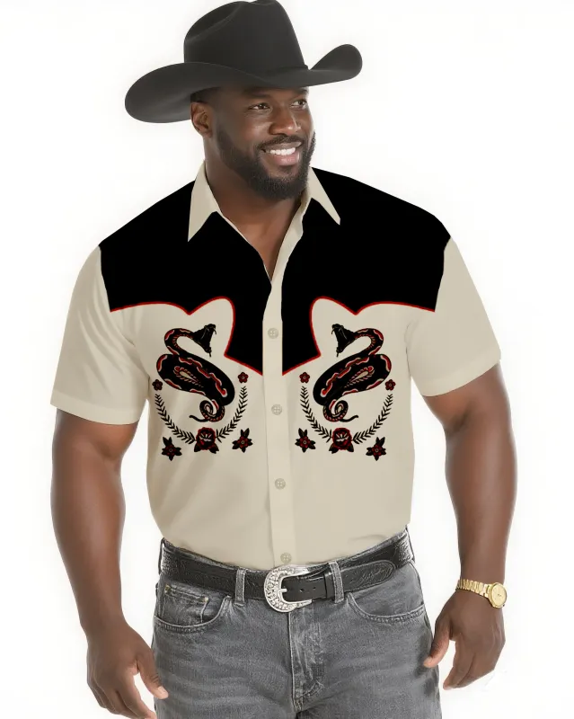 Big & Tall Men's Western Style Khaki Black Rattlesnake Short Sleeve Shirt sold by Biggmans