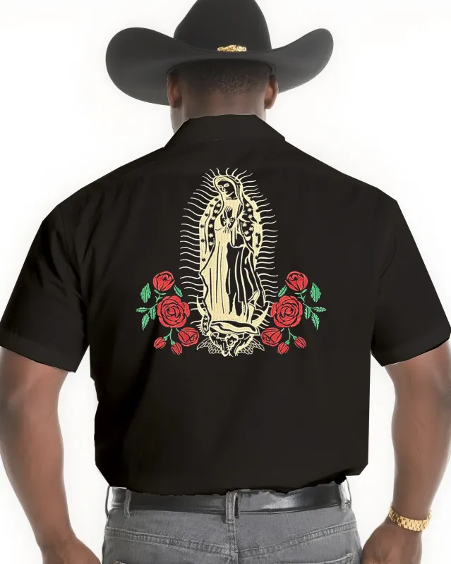 Big & Tall Men's Western Style Daily Casual Back Maria Textured Black Short Sleeve Shirt sold by Biggmans