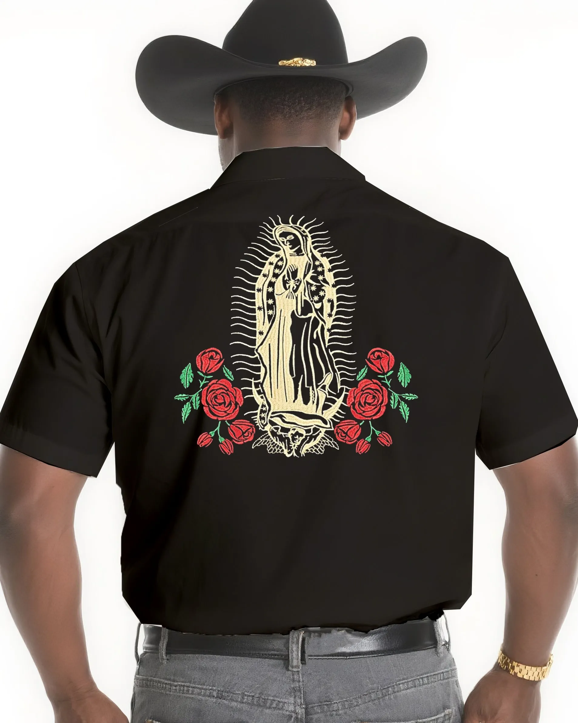 Big & Tall Men's Western Style Daily Casual Back Maria Textured Black Short Sleeve Shirt sold by Biggmans